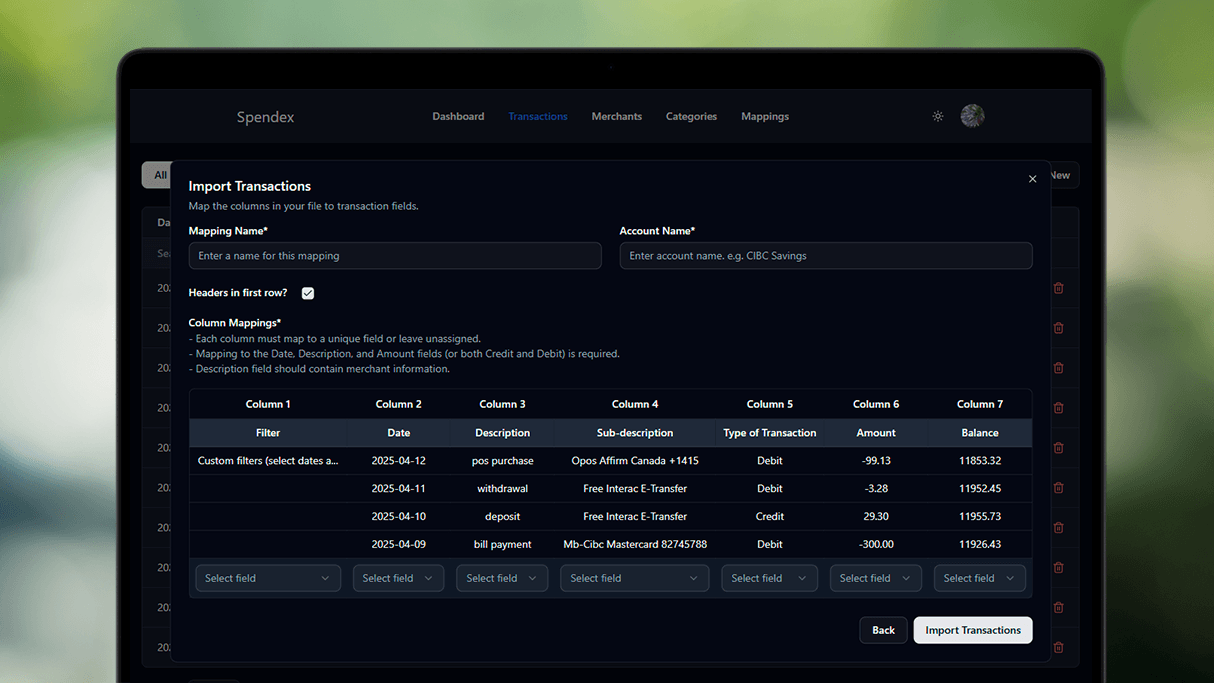 Custom column mapping interface