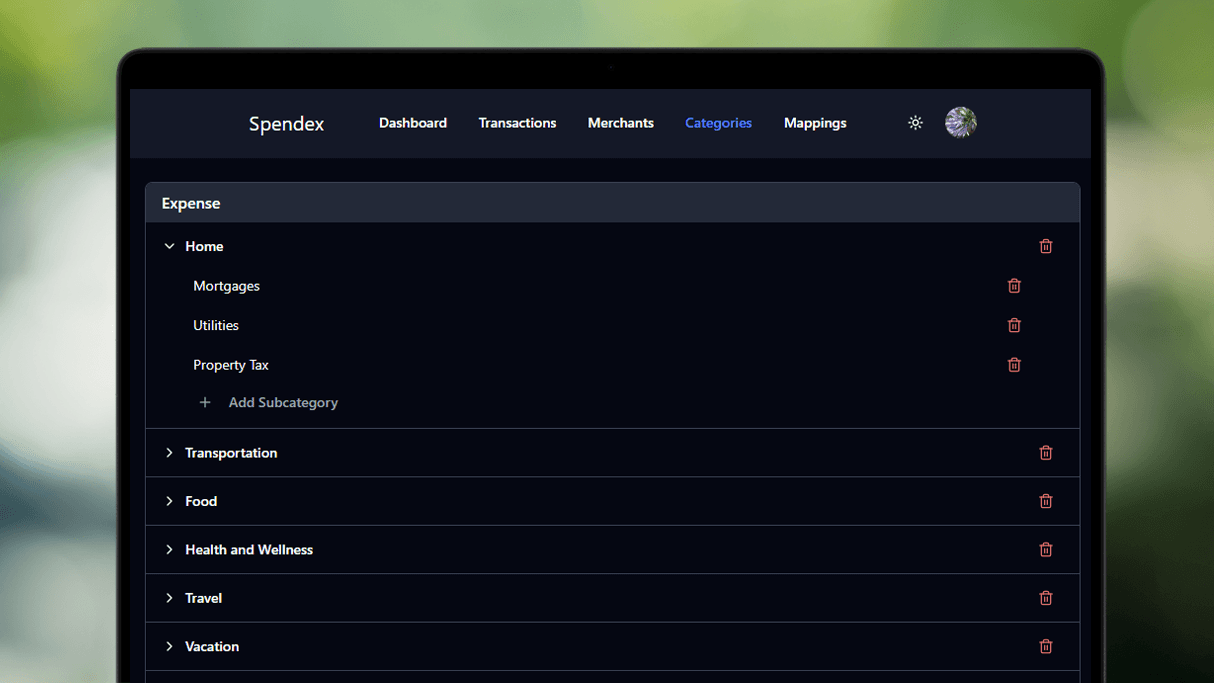 Category customization interface
